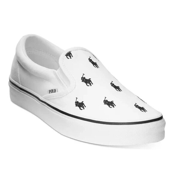 POLO RALPH LAUREN Mens White Logo Padded Keaton Round Toe Slip on Sneakers 9 - Picture 1 of 1